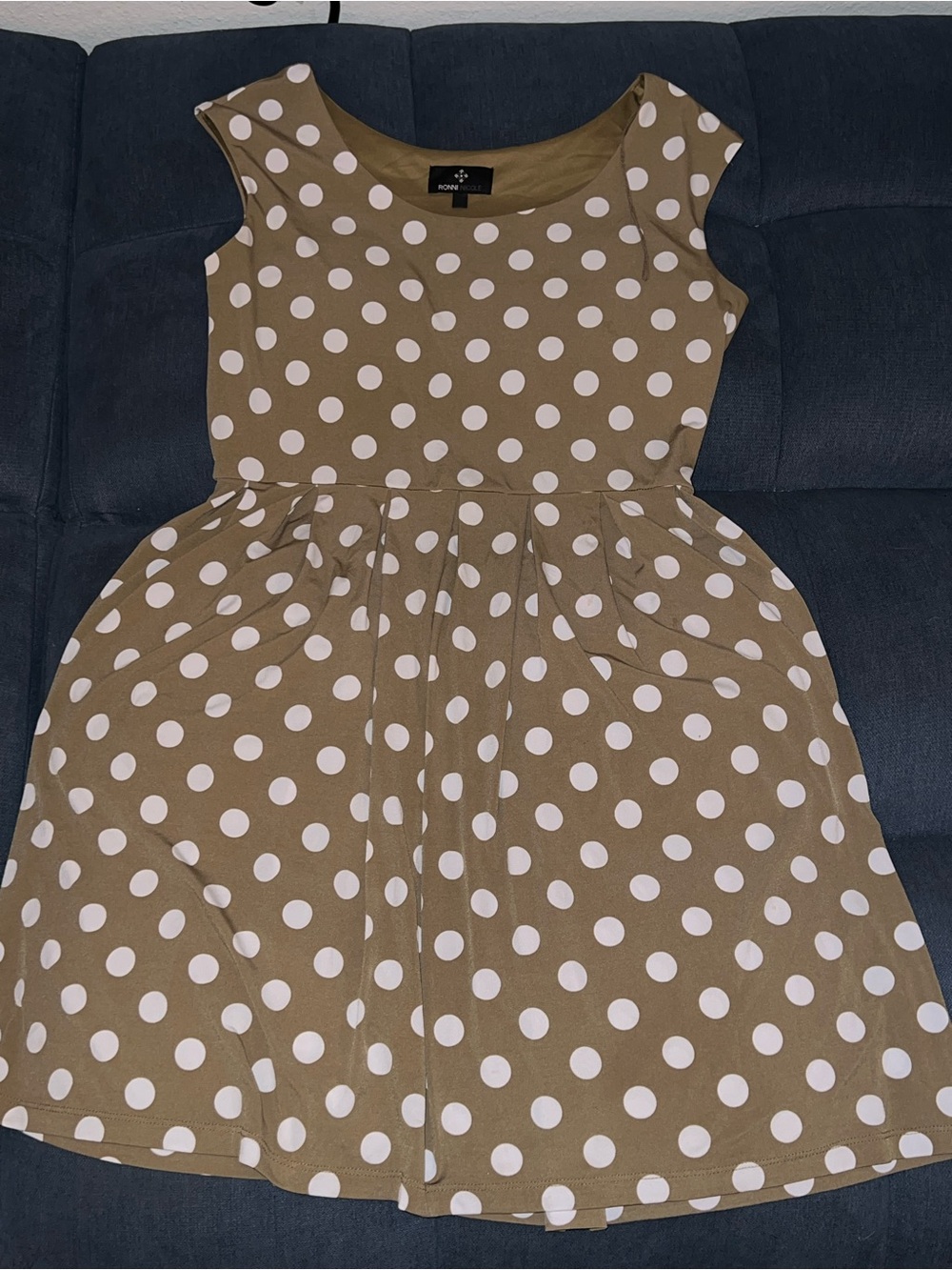 Ronni Nicole Taupe Polka Dot Cap-Sleeve Women’s Dress